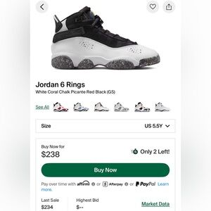 Jordan 6 Rings Kids Sneakers - White, Black, and Red